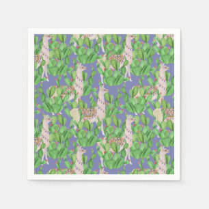 Watercolor Llama & Catus Pattern Napkin