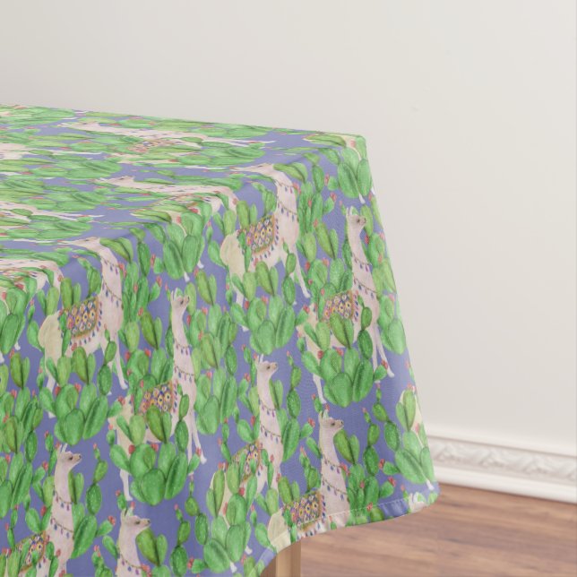 Watercolor Llama & Catus Pattern Tablecloth (In Situ)