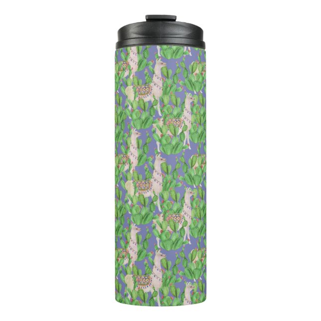 Watercolor Llama & Catus Pattern Thermal Tumbler (Front)