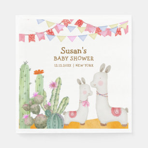 Watercolor Llama Desert Cactus Fiesta Baby Shower  Napkin