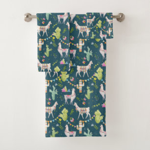 Watercolor Llama Flag Pattern Bath Towel Set