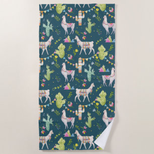 Watercolor Llama Flag Pattern Beach Towel