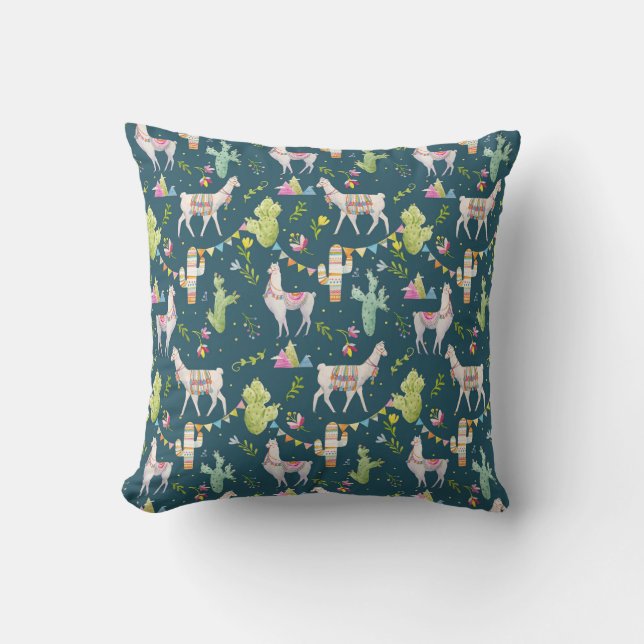 Watercolor Llama Flag Pattern Cushion (Front)