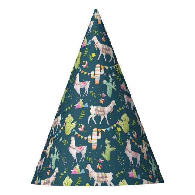 Watercolor Llama Flag Pattern Party Hat (Front)