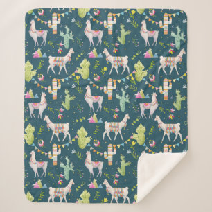 Watercolor Llama Flag Pattern Sherpa Blanket