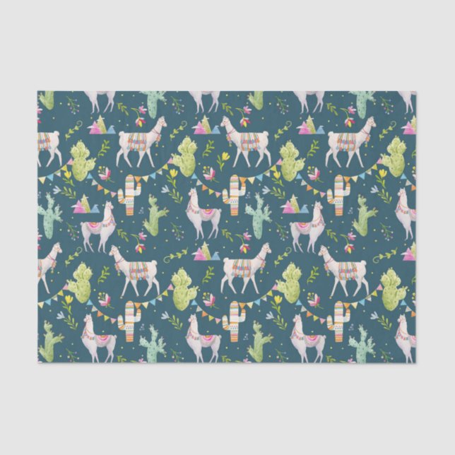 Watercolor Llama Flag Pattern Tissue Paper (Front)
