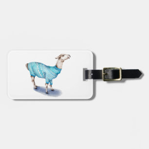 Watercolor Llama in Blue Sweater Luggage Tag