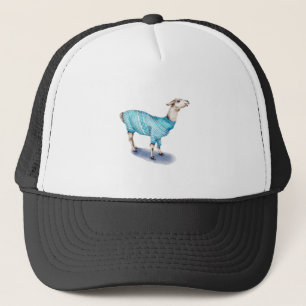 Watercolor Llama in Blue Sweater Trucker Hat