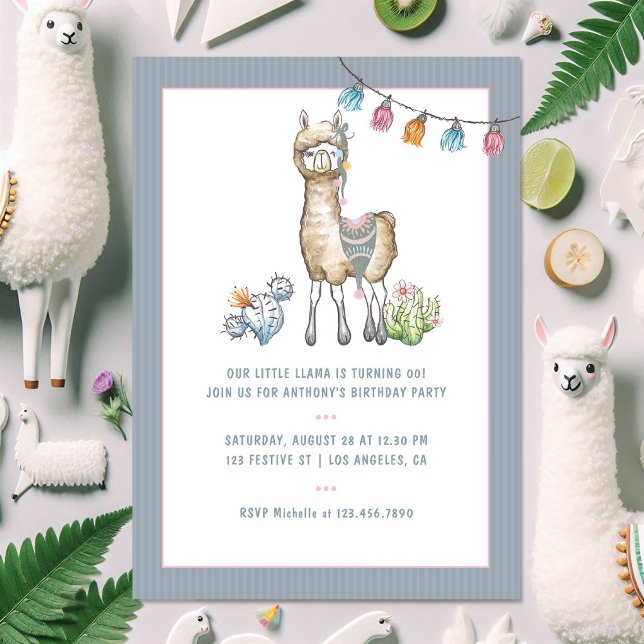Watercolor Llama Kids Birthday Party Photo Invitation (Watercolor Llama Kids Birthday Party Photo Invitation)