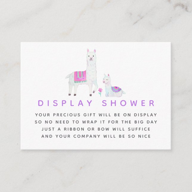 Watercolor Llama themed Baby Shower Display Shower Enclosure Card (Front)