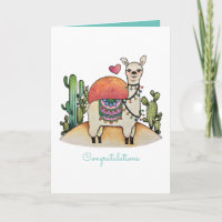 Watercolor Llama With Cactus