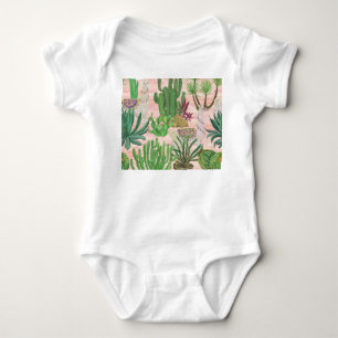 Watercolor llamas and cacti pattern. baby bodysuit