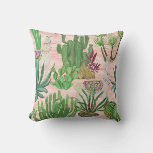 Watercolor llamas and cacti pattern. cushion