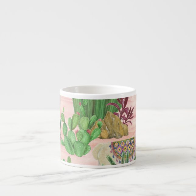 Watercolor llamas and cacti pattern. espresso cup (Front)