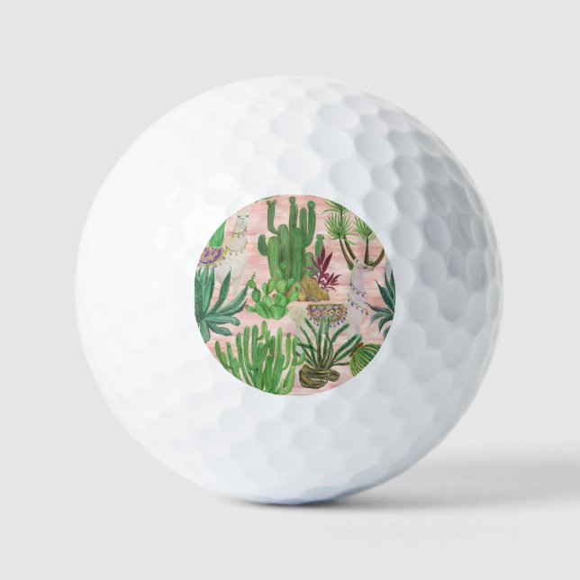 Watercolor llamas and cacti pattern. golf balls (Front)