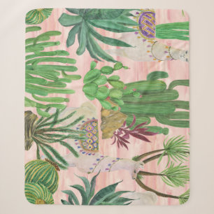 Watercolor llamas and cacti pattern. sherpa blanket