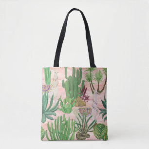 Watercolor llamas and cacti pattern. tote bag