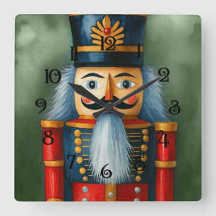 Watercolor llustrated Christmas Nutcracker Square Wall Clock