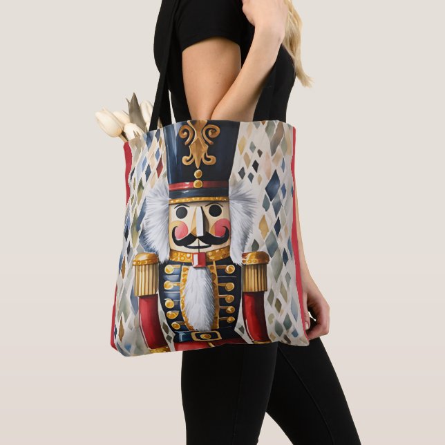 Watercolor llustrated Christmas Nutcracker Tote Bag (Close Up)