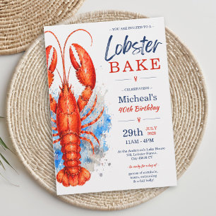 Watercolor Lobster Bake 40th Birthday Invitation