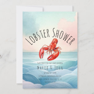 Watercolor Lobster Beach Party Baby Shower Invitation