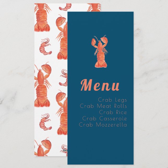Watercolor Lobster Crawfish Nautical Menu (Front/Back)