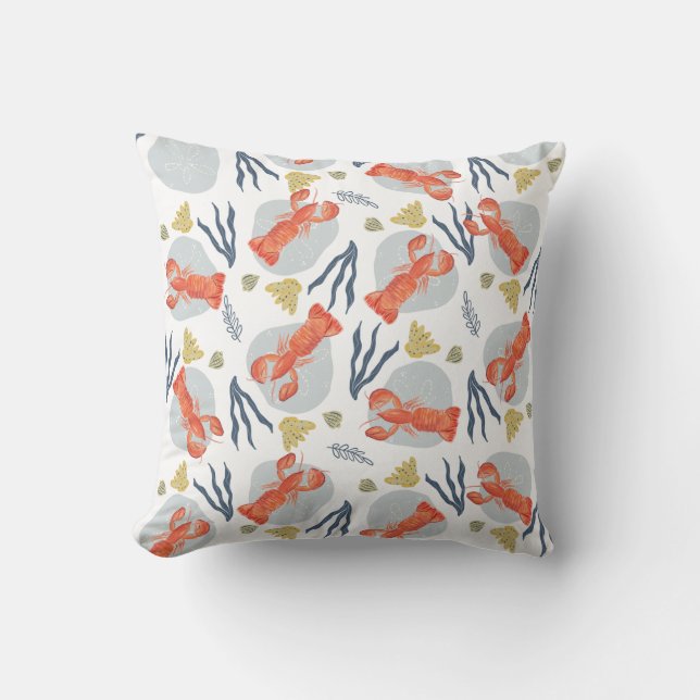 Watercolor Lobster Crustacean Beach Sand Dollars  Cushion (Front)