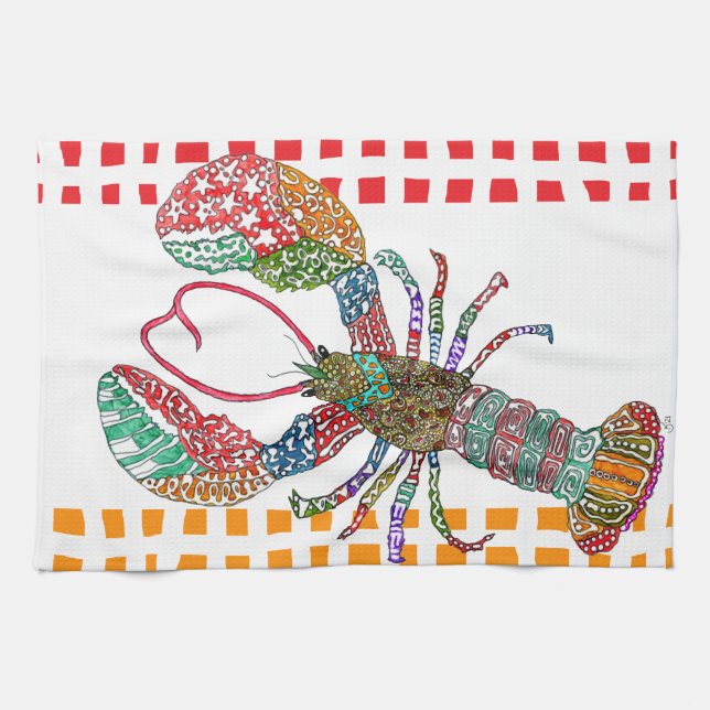 Watercolor Lobster Crustacean Kitchen Towel (Horizontal)