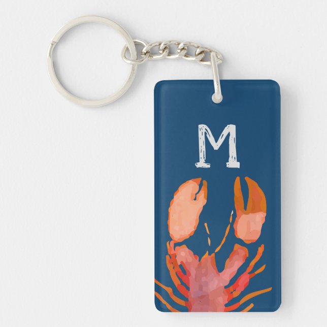 Watercolor Lobster Monogram Nautical Key Ring (Front)