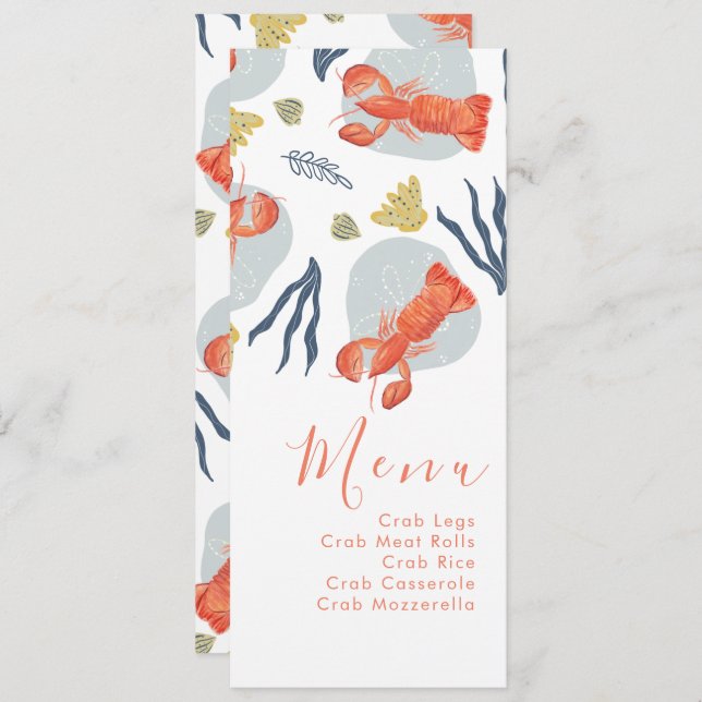 Watercolor Lobster Nautical Botanical Menu (Front/Back)