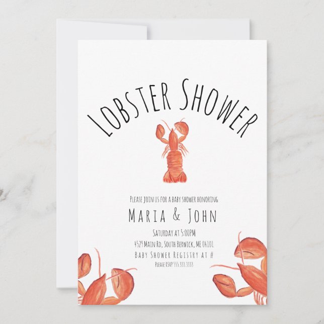 Watercolor Lobster Party Baby Shower Crab Boil Announcement (Front)