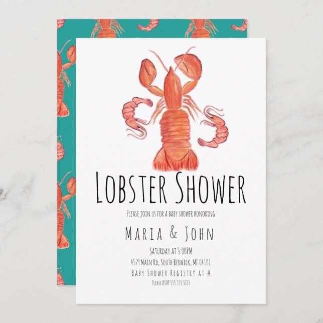 Watercolor Lobster Party Baby Shower Invitations (Front/Back)