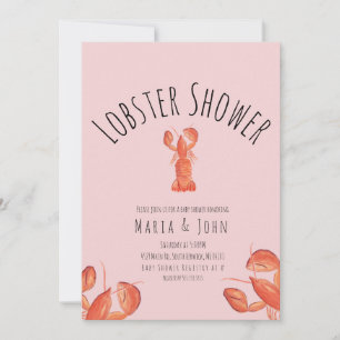 Watercolor Lobster Party Girl Baby Shower Crab Announcement