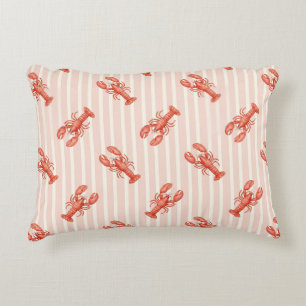 Watercolor Lobster Pattern on Soft Pink Stripes Decorative Cushion