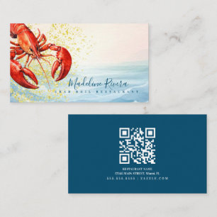 Watercolor Lobster Restaurant Crawfish Business Card