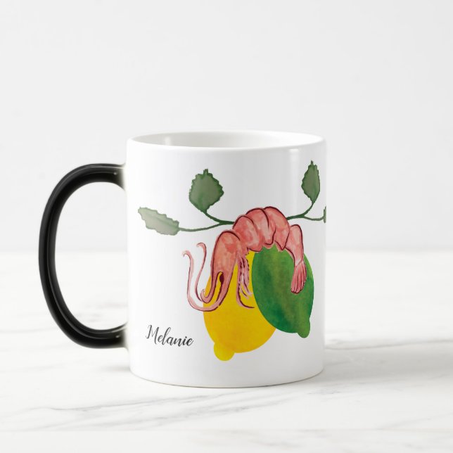 Watercolor Lobster Shrimp Lemon Lime Seafood Magic Mug (Left)