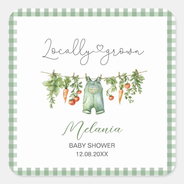    Watercolor Locally grown baby shower Paper Plat Square Sticker (Front)
