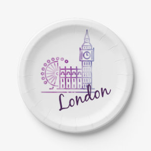 Watercolor London Big Ben Paper Plates – British