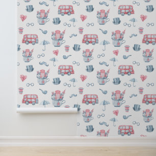Watercolor London Pattern Wallpaper