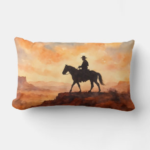 Watercolor Lone Rider - Artistic Western Decor Lumbar Cushion