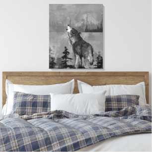 Watercolor Lonely Howling Wolf Animal Art Canvas Print