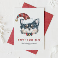 Watercolor Long Haired Chihuahua Happy Howlidays