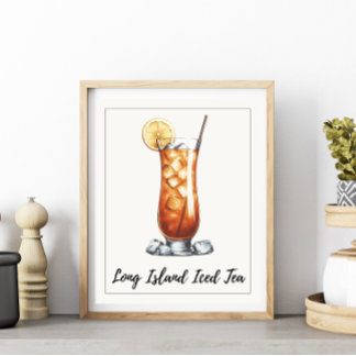 Watercolor Long Island Iced Tea Cocktail Poster