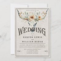 Watercolor longhorn skull wedding