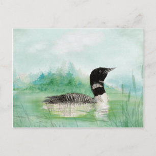 Watercolor Loon Wilderness Lake Bird Nature Art Postcard