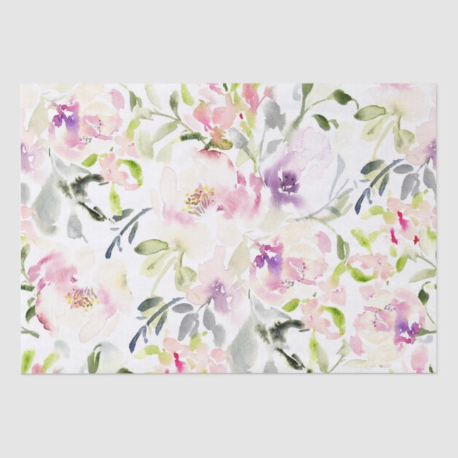 Watercolor loose expressive spring floral  tissue paper (Front)