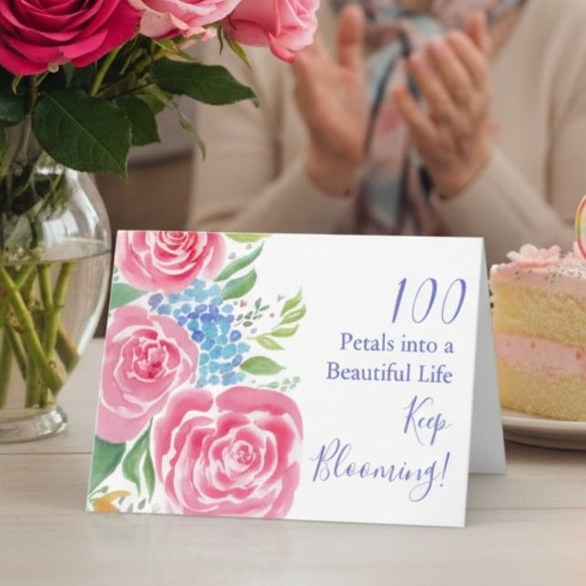 Watercolor Loose Roses  & Hydrangea 100th Birthday Card (Creator Uploaded)