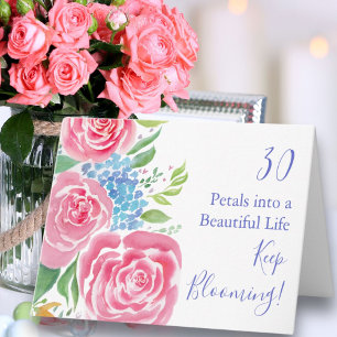 Watercolor Loose Roses  & Hydrangea 30th Birthday Card