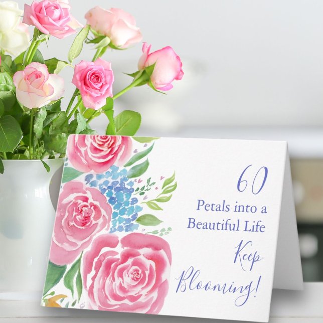 Watercolor Loose Roses  & Hydrangea 60th Birthday Card (Creator Uploaded)