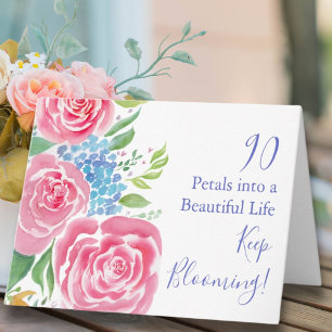 Watercolor Loose Roses  & Hydrangea 90th Birthday Card